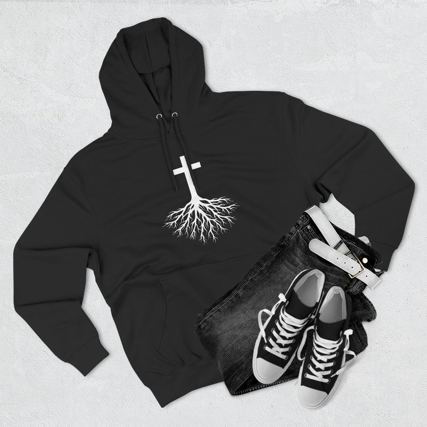 Rooted in Jesus — 80% Cotton/20%. Polyester, Premium Heavyweight Pullover Fleece