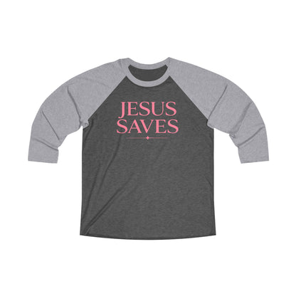 Jesus Saves | Premium, Long Sleeve Heather Raglan Baseball Tee