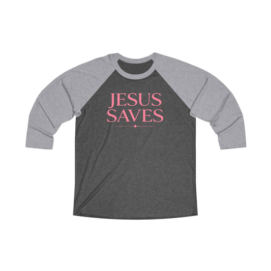 Jesus Saves | Premium, Long Sleeve Heather Raglan Baseball Tee
