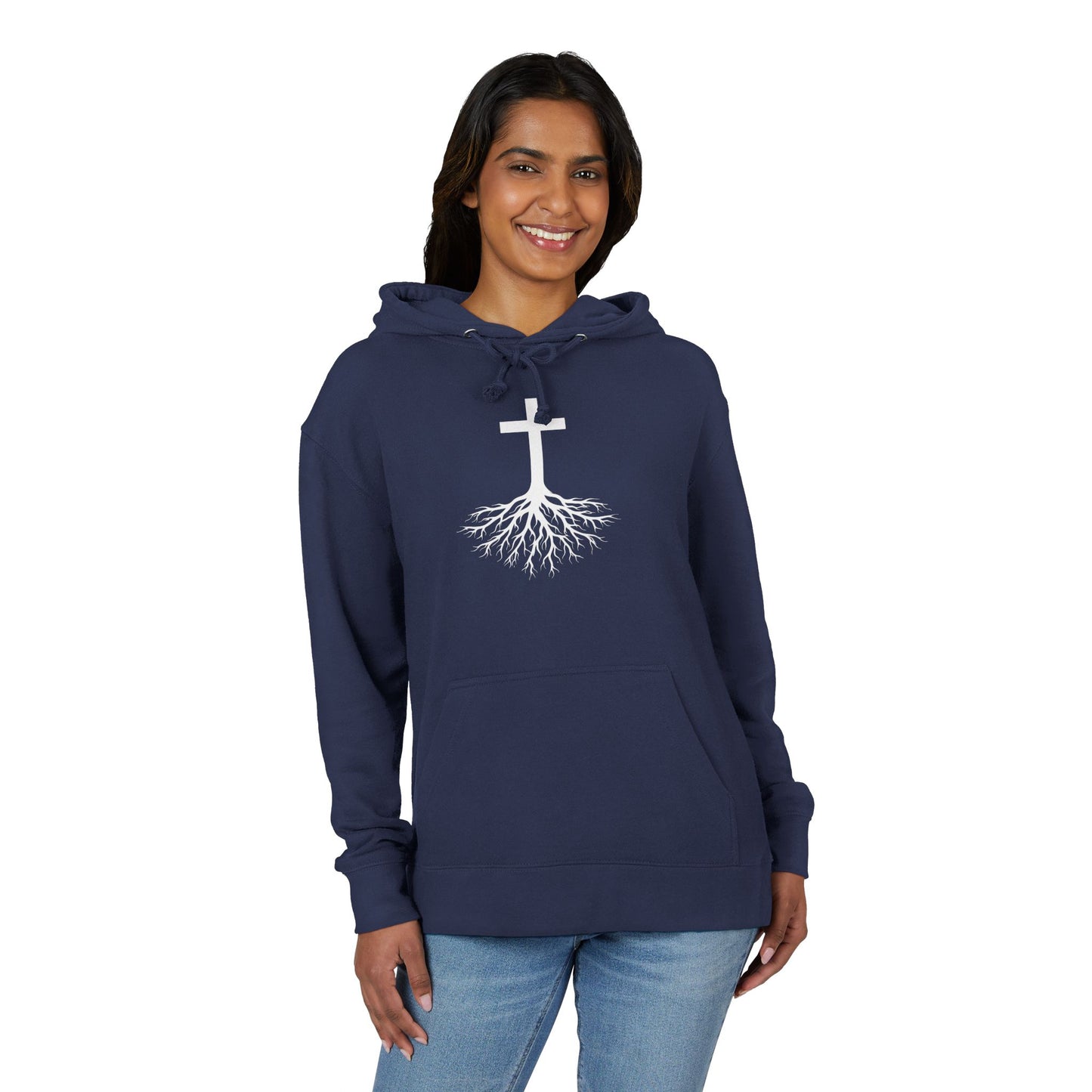 Rooted in Jesus Hoodie | Lightweight French Terry Pullover Hoodie, 80% Cotton/20% Polyester, soft blended comfort.