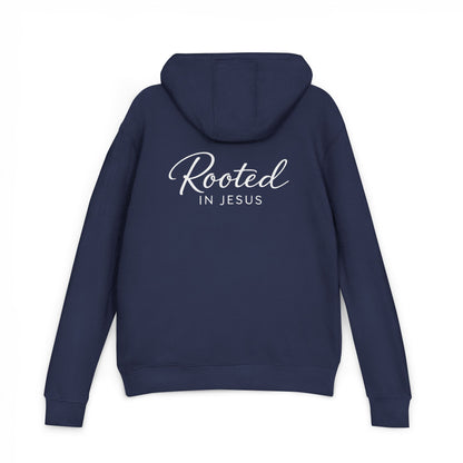 Rooted in Jesus Hoodie | Lightweight French Terry Pullover Hoodie, 80% Cotton/20% Polyester, soft blended comfort.