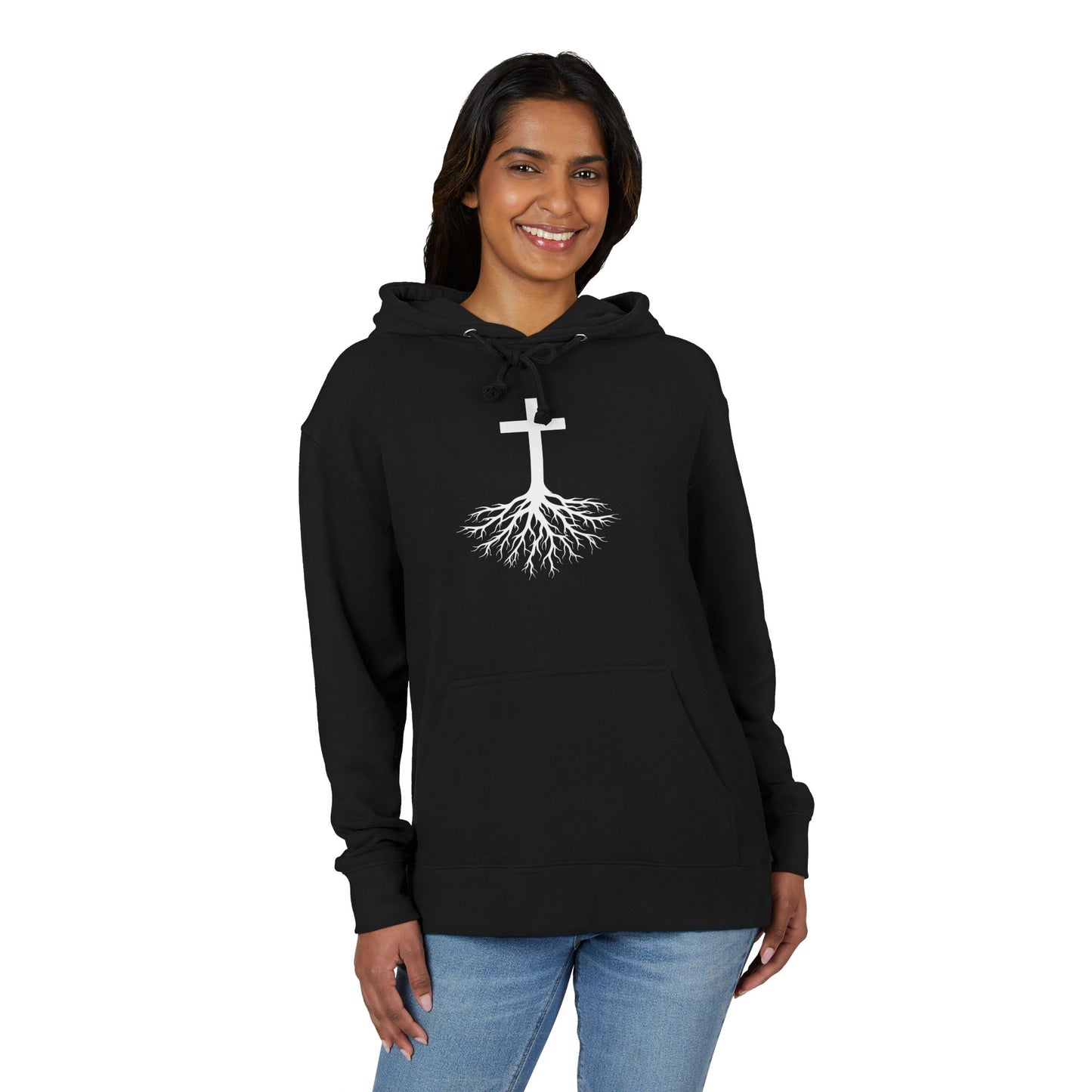 Rooted in Jesus Hoodie | Lightweight French Terry Pullover Hoodie, 80% Cotton/20% Polyester, soft blended comfort.