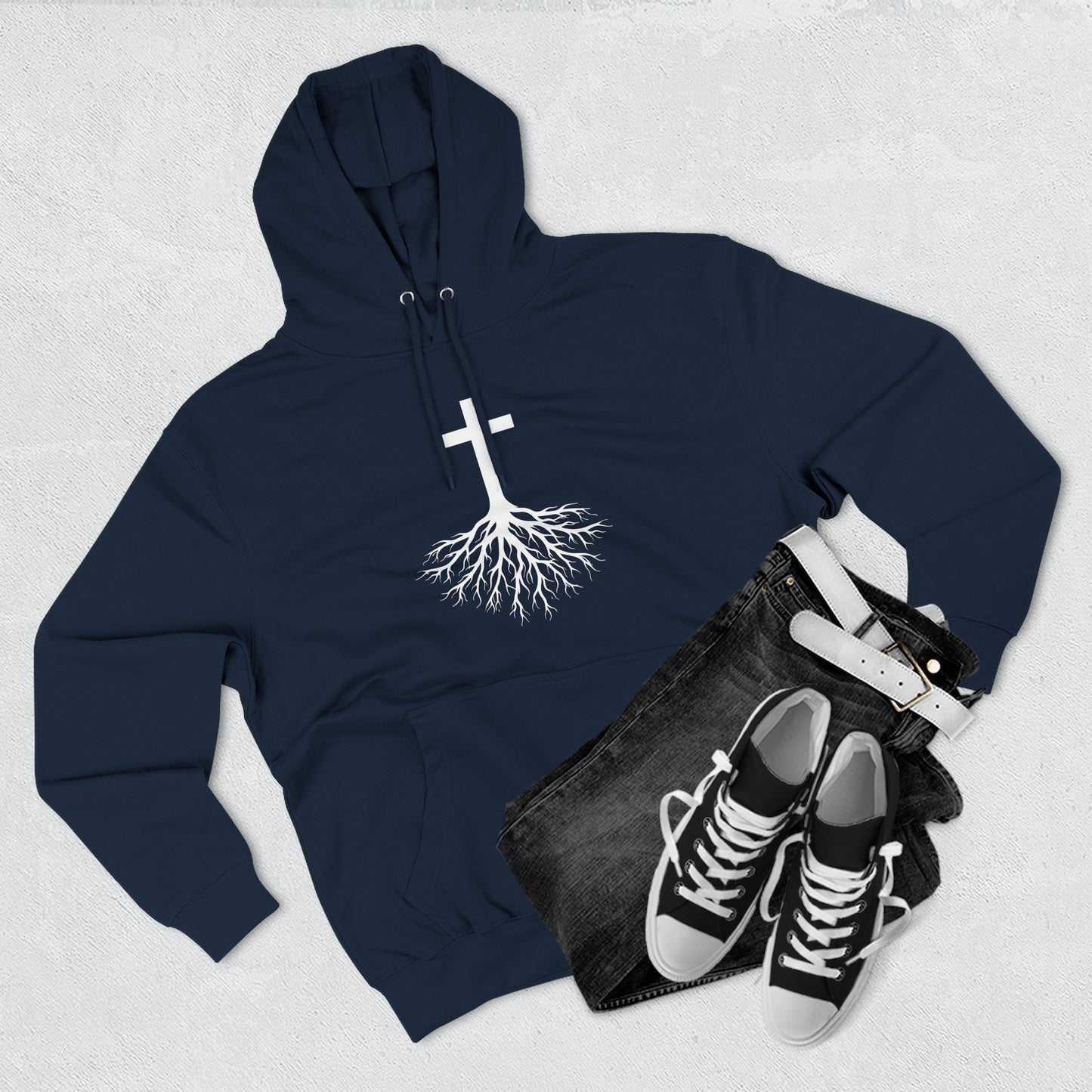 Rooted in Jesus — 80% Cotton/20%. Polyester, Premium Heavyweight Pullover Fleece