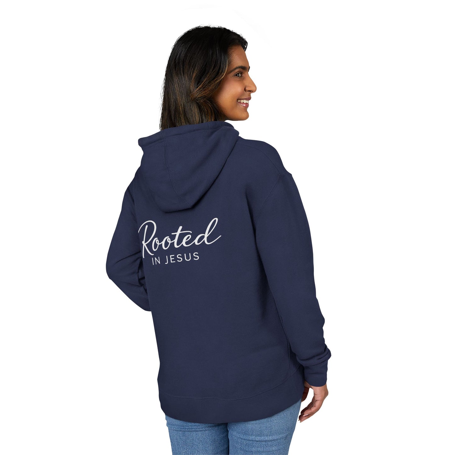 Rooted in Jesus Hoodie | Lightweight French Terry Pullover Hoodie, 80% Cotton/20% Polyester, soft blended comfort.
