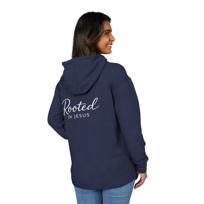 Rooted in Jesus Hoodie | Lightweight French Terry Pullover Hoodie, 80% Cotton/20% Polyester, soft blended comfort.