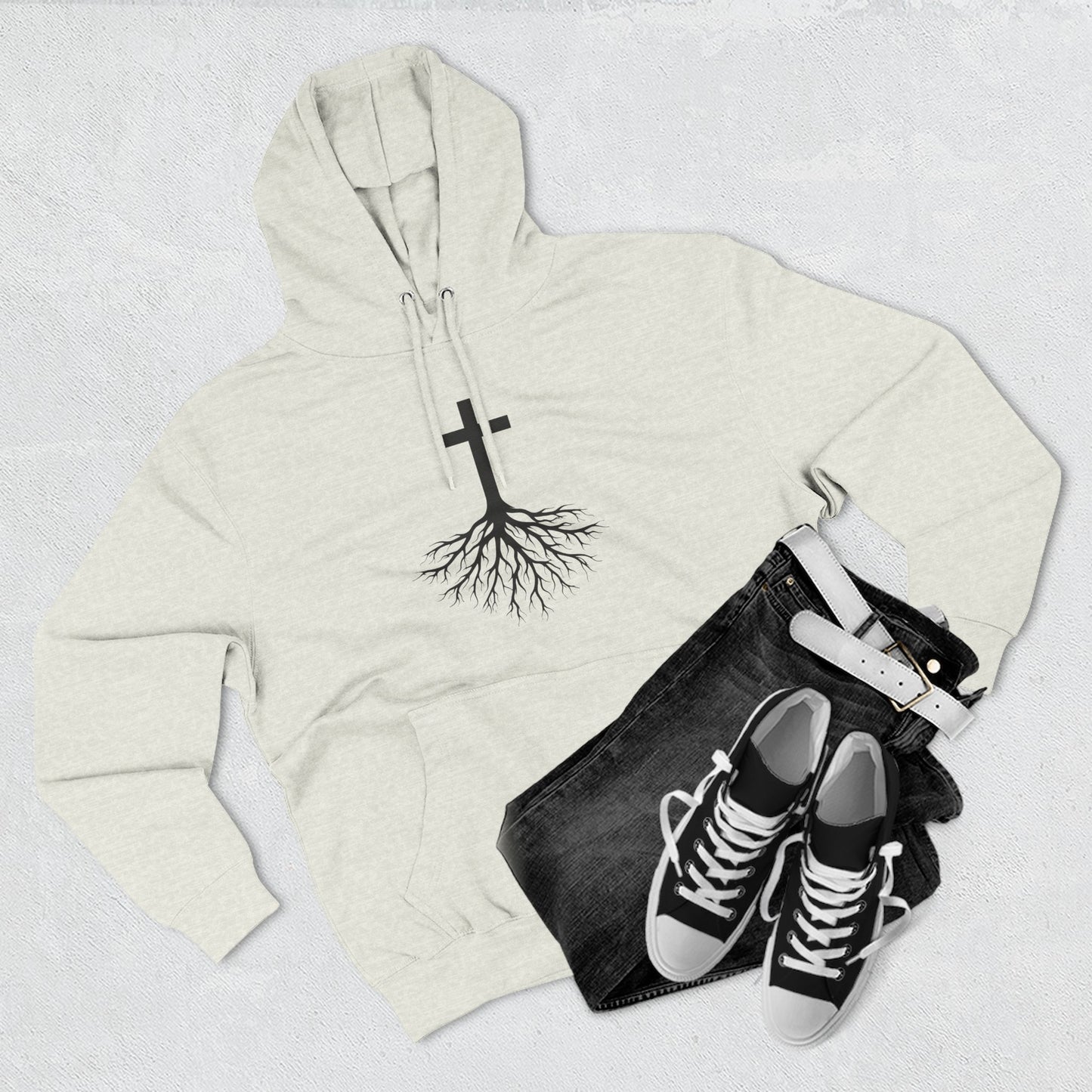 Rooted in Jesus — 80% Cotton/20%. Polyester, Premium Heavyweight Pullover Fleece